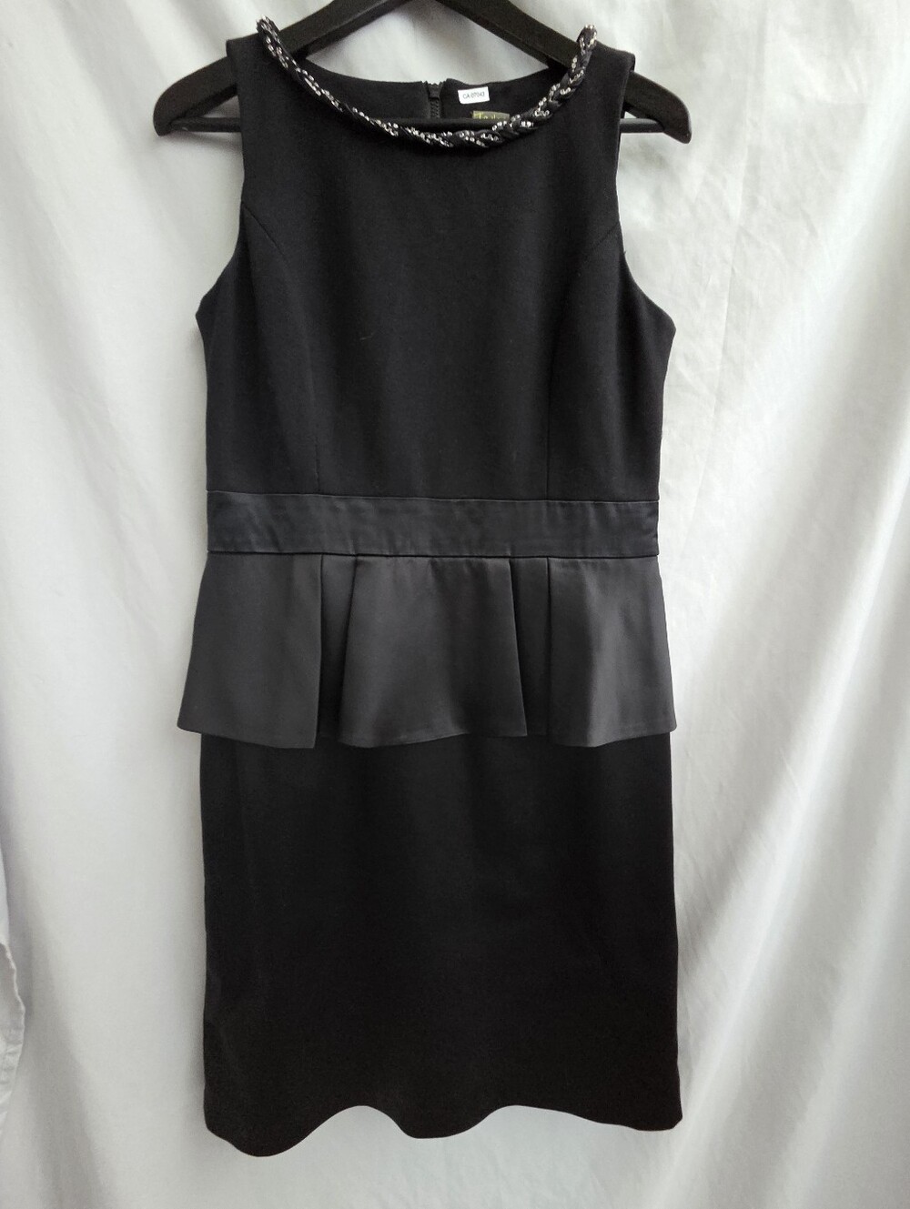 Taylor Black Sleeveless Peplum Dress with Beaded Collar